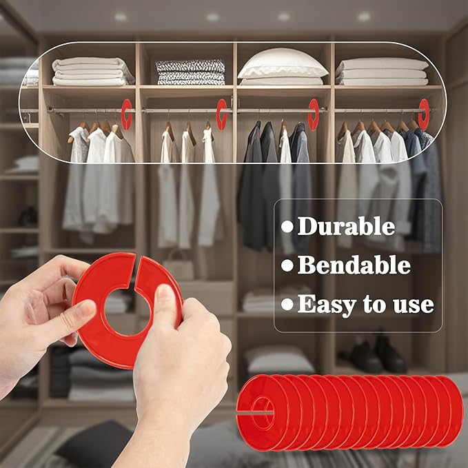 Sukh Baby Closet Dividers 30pcs - Plastic Clothes Organizer Shelf Tags Labels for Clothing Rack Wardrobe Store Warehouse Nursery Must Haves Boutique Supplies Sturdy Durable Flexible No Burrs (Red)