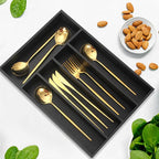 Small Silverware Organizer Utensil Tray 13"x9" Kitchen Drawer Organizers and Storage Wooden Utensil Holder Drawers Divider Narrow Black Cutlery Tray for Spoon Forks Bamboo Flatware Cutlery Organizer