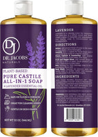 Dr. Jacobs Naturals Lavender Castile All-in-One Cleaner and Soap - Plant-Based Formula for House Cleaning Floors and Appliances - Gentle on Skin and the Planet - 32 oz, 2 Pack
