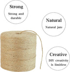 2mm Natural Jute Twine String 1500 Feet Long Jute Rope for Crafting Plant Gardening Gift Christmas Handmade Arts Wrapping Twine Cord Crochet Knitting DIY Home Decor