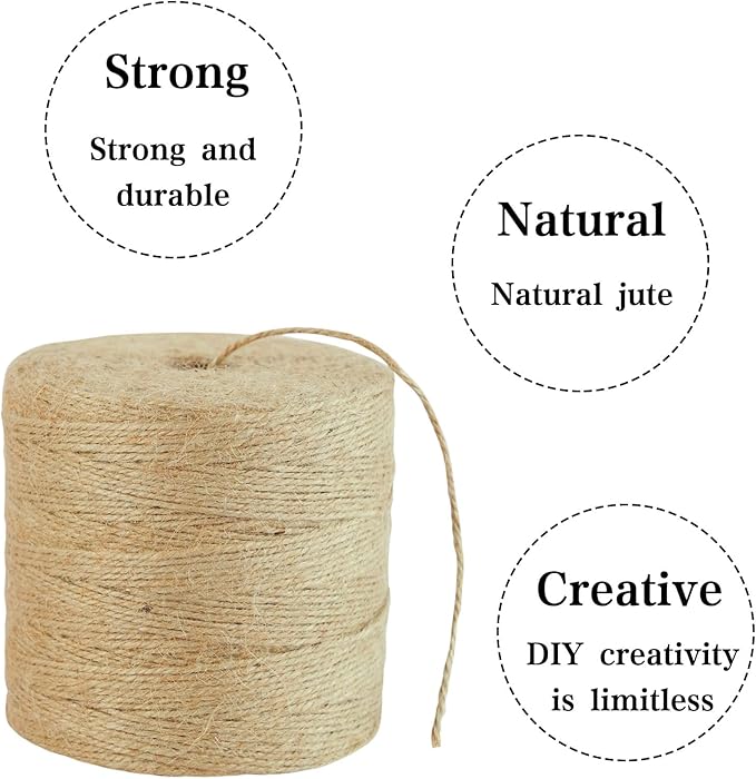 2mm Natural Jute Twine String 1500 Feet Long Jute Rope for Crafting Plant Gardening Gift Christmas Handmade Arts Wrapping Twine Cord Crochet Knitting DIY Home Decor