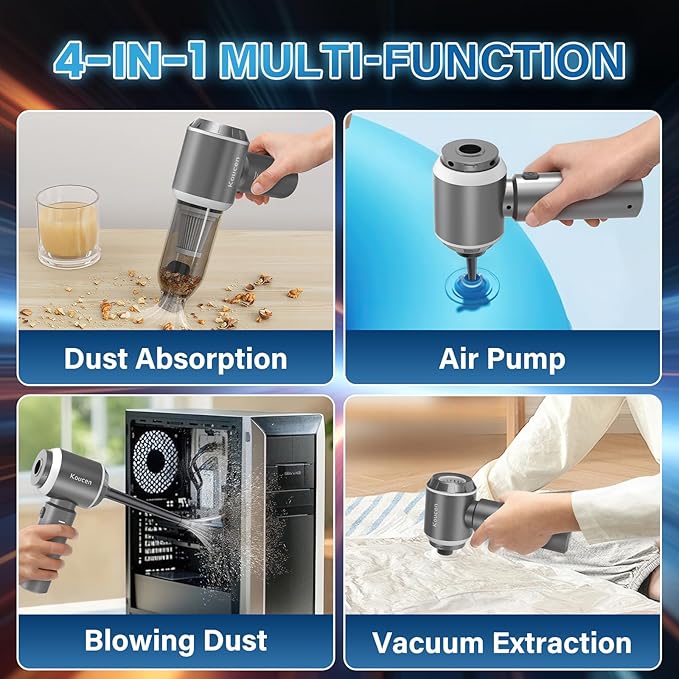 4-in-1 Car Vacuum Portable Cordless & Dust Buster, 20000pa High Power Handheld Vacuum Cordless Rechargeable, Mini Vacuums with 3 Reusable Filter, Vacuum Cleaner for Car Home Office & Pet(Silver Gray)