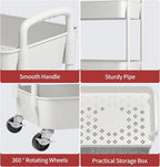 Sywhitta 3-Tier Plastic Rolling Utility Cart with Handle, Multi-Functional Storage Trolley for Office, Living Room, Kitchen, Movable Storage Organizer with Wheels, White