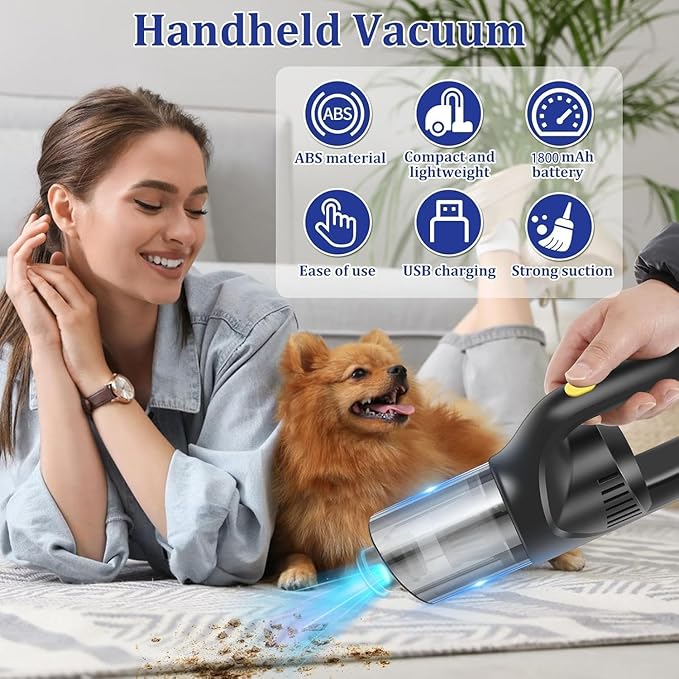 Car Vacuum Handheld Vacuum Cordless Hand Held Vacuum Cleaner Mini Portable Rechargeable Vacuum for Home, Office, Pet