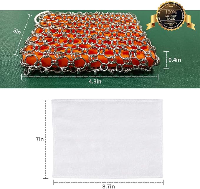 Most Flexible Cast Iron Scrubber, 316L Cast Iron Cleaner Chainmail Scrubber, Chain Scrubber for Cast Iron Pans, Pots, Skillets, Chain Mail Scrubbing Pad Scrub for Cast-Iron, Cast Iron Cleaning
