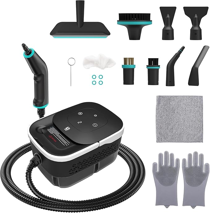 Handheld Steam Cleaner, 2500W High Pressure Steam Machine, 15s Heat-Up, 44 oz Water Tank, 6-Levels Adjustable, Portable Cleaning Steamer for Home & Kitchen, Car, Bed Bugs, Furniture ﻿ (Black-W)