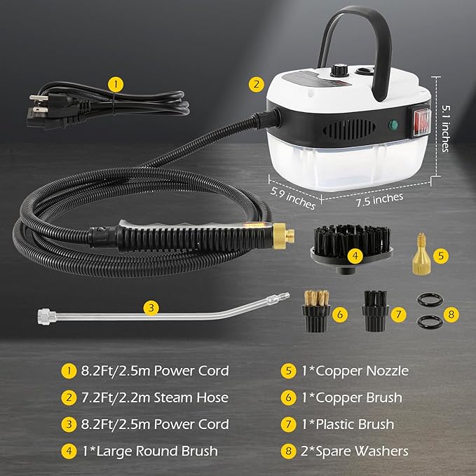 Dyna-Living Steam Cleaner 2500W Car Steamer for Auto Detailing Handheld Steamer Cleaner for Home, High Pressure Steam Cleaner with 1L Water Tank Portable Steamer for Cleaning Kitchen Hood Use