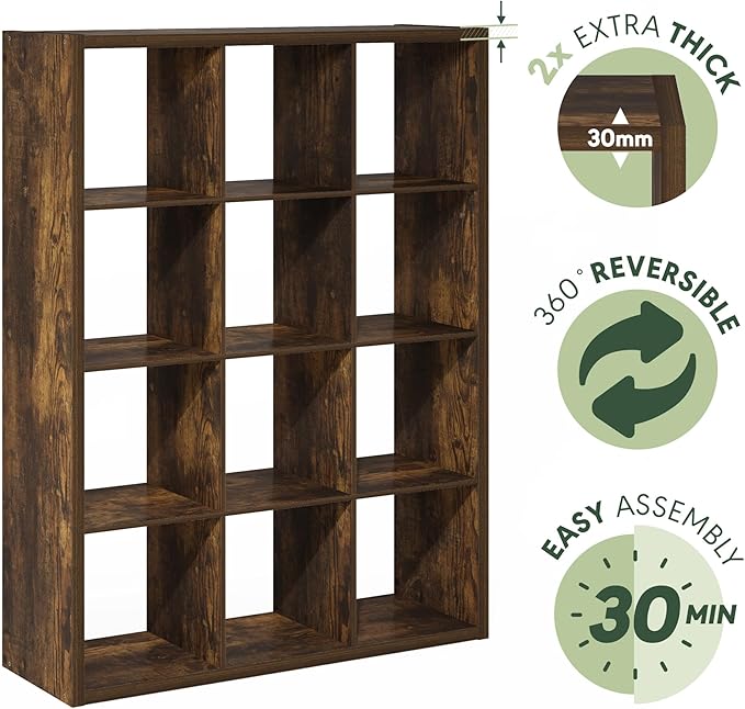 Furinno Cubicle Open Back Decorative Cube Storage Organizer, 12-Cube, Amber Pine