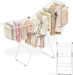 APEXCHASER Clothes Drying Rack, Oversized Drying Rack Clothing with Height-Adjustable, Foldable Gullwings Metal Laundry Rack, Indoor Outdoor Use, No Assembly, White