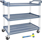 AQNIEGEP Utility Carts with Wheels, Large Food Kitchen Cart Heavy Duty, Rolling Service Cart w/Hammer for Restaurant, Office, Commercial, 600lbs Capacity, Lockable Wheels, 3-Tier