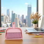 Plastic Mini Broom and Dustpan,Mini Cleaning Brush with Dustpan Set Desktop Cleaning Accessories,Pink with Set,Plastic Broom