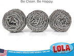 Stainless Steel Wool Scourer -Jumbo Sized- 35 Grams, by LOLA, Curled Flat Wire, Cleans Caked On & Baked On Messes on Cookware, 1 Pack