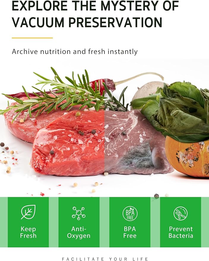 Syntus Vacuum Sealer Bags, 8 Pack 4 Rolls 11" x 20' and 4 Rolls 8" x 20' Commercial Grade BPA Free Bag Rolls, Food Vac Bags for Storage, Meal Prep or Sous Vide
