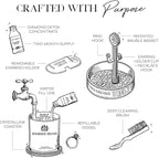 Diamond Drunk The Starter Collections - Non-Toxic, Fine Jewelry Cleaning Kit for Diamond, Gold, & Platinum Rings & More - 2 Months Supply of Safe, Sustainable Cleaner to Restore Shine - Patented Bauble Basket & Reusable Vessel