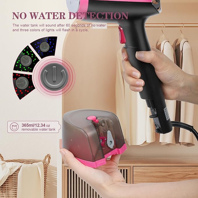 Steamer for Clothes Handheld Clothes Steamer 1300W Portable Garment Steamer Auto Shut-off 20-Second Fast Heat-up with Adjustable Steam 12.34oz Detachable Water Tank for Home Office Travel