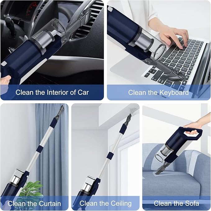 whall Cordless Vacuum Cleaner, Upgraded Strong Suction Brushless Motor Cordless Stick Vacuum Cleaner,Lightweight Handheld Vacuum for Home Pet Hair Carpet Hard Floor,up to 55mins Runtime,Blue