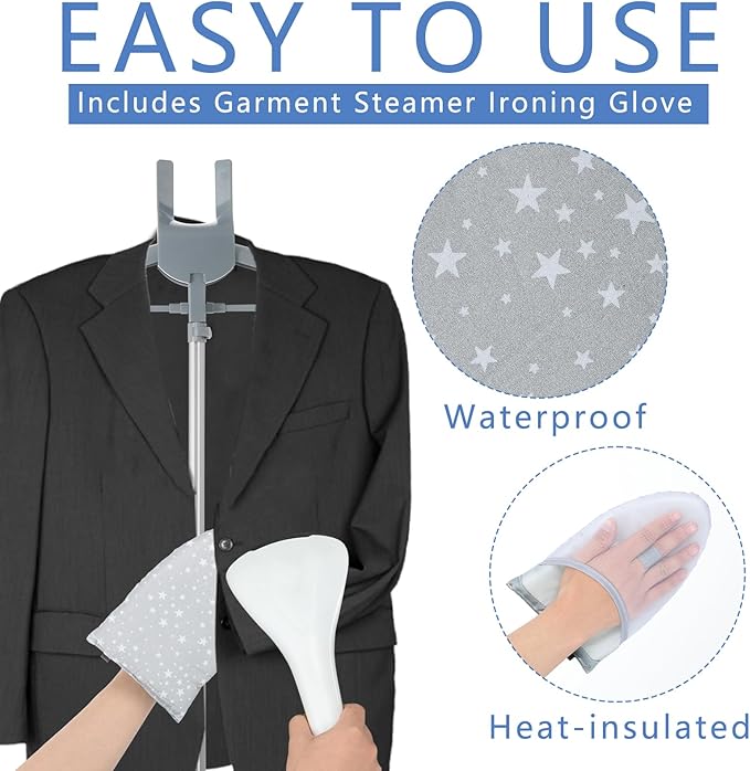 Garment Steamer Rack & Garment Ironing Glove for Clothes,Adjustable Steamer Stand for Clothes,Adjustable Garment Hanger Standing,Foldable Iron stand with Ironing Glove for Steaming Clothes(32-63 Inch)