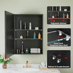 Buruis 20" x 28" Framed Medicine Cabinet with Mirror, Recessed or Wall Mounted Bathroom Cabinet, Adjustable Tempered Glass Shelves, Left/Right Open Reversible, No Assembly Required, Black