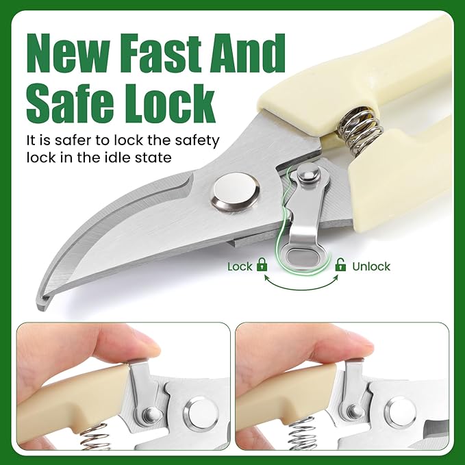 Pruning Shears, Sharp Stainless Steel Garden Shears, Bypass Garden Scissors & Clippers for Branch Trimming, Garden Clippers for Plants, Flowers, Fruit Trees, Gardening Gifts for Women&Men