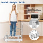 Pull Out Trash Can Under Cabinet, 50Qt 7-13 Gallon Slide-Out Trash Bin Kit with Door Connector & Glass Handle, Under Sink Garbage Can with Bands -Can Not Included (Silver)