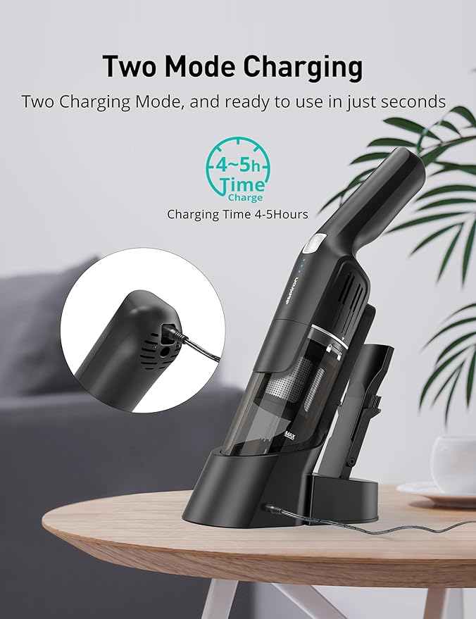 Aspiron Cordless Handheld Vacuum, 24KPA Powerful Car Vacuum, 2-Speed, 2 Charging Methods, Wireless Charger, Ergonomic Handle, Portable Rechargeable Vacuum Cleaner for Car, Home, Black Silver