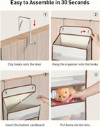 Yecaye 1 Pc 5 Tier Over the Door Organizer with 15 Pockets | 44lb Load Over the Door Storage | No Sagging Closet Organizers and Storage | Versatile Nursery Hanging Organizers for Home Dorm - Beige