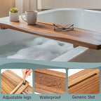 Acacia Wood Bathtub Tray Caddy for Freestanding Tub, 35 Inch Adjustable Bath Tray for Tub, Luxury Spa Bathroom Tray Organizer Table, Bath Tub Accessories for Women, Housewarming, Birthday Gifts