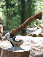Camping Hatchet -Chopping Axe with Leather Sheath, 13.8" Forged Carbon Steel Wood Splitting Axe for Chopping Camping Survival