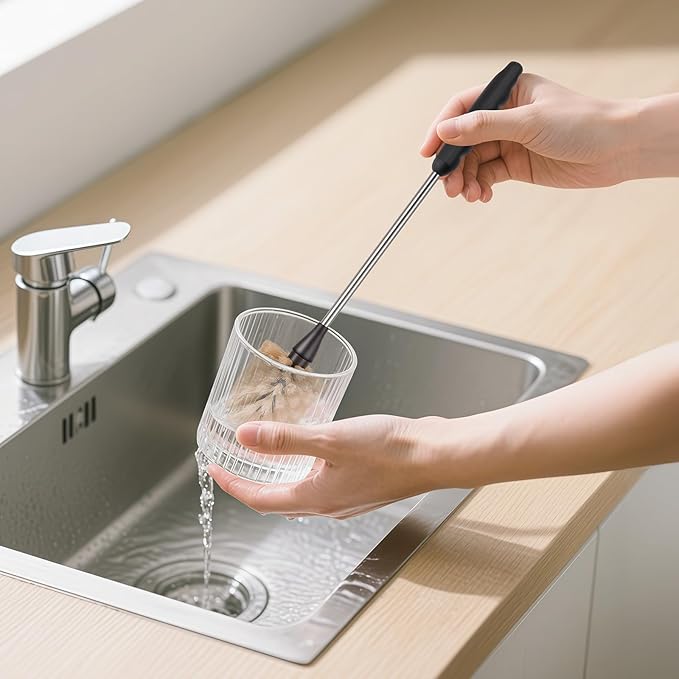 Bottle Brush, 15-inch Stainless Steel Long Handle Cleaning Brush, Kitchen Cleaning Brush, for Cleaning Water Bottles, Glasses, Baby Bottles, Glassware, Food Jars, Cups, Wine Aerators, Brown