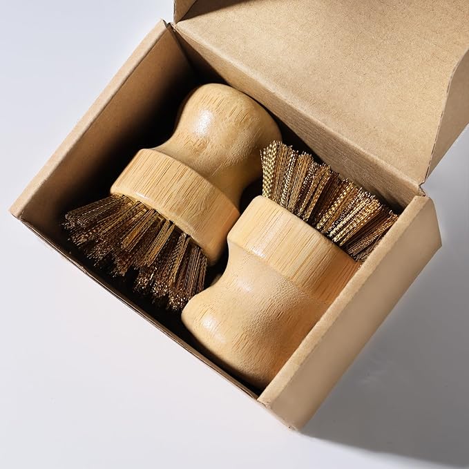 Cast Iron Cleaner Scrubber with Copper Bristle Natural Bamboo Scrubber for Cast Iron Skillets, Dutch Ovens, Pots & Grill Pans