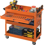 3 Tier Rolling Tool Cart with Drawer, 450 LBS Heavy Duty Utility Cart on Wheels, Service Cart for Garage, Workshop and Warehouse (Orange)