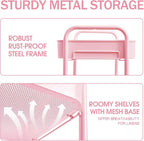 TOOLF 3-Tier Metal Rolling Cart with Wheels, Storage Utility Organizer Cart for Kitchen, Bathroom, Office, Baby Essentials & Makeup - Lockable Casters, Easy Assembly, Large Capacity, Pink