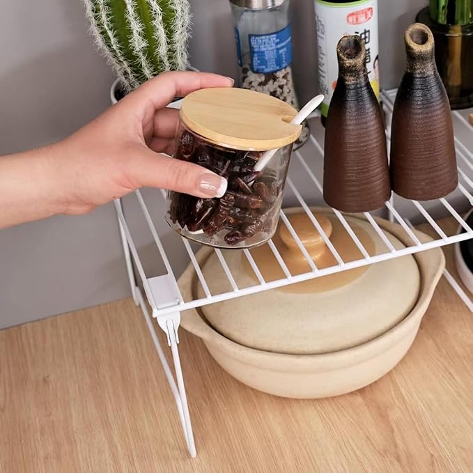 1/2-Piece Set freezer organizer,Stackable Cabinet Organizer Shelves,Foldable Pantry Shelf,Plate, Dish,Rustproof Metal Storage Organizer