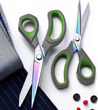 LIVINGO Professional Sharp Fabric Scissors - Titanium Coated Forged Steel Heavy Duty Shears All Purpose for Sewing Craft Cutting Cloth, Paper, Leather, 9.5 Inches, Gray/Green