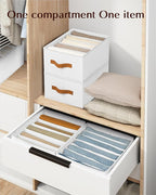 Homsorout Clothes Organizers and Storage - 4/5/7 Grids Fabric Jeans Organizer with Handles, Foldable Closet Organizers Dividers, Wardrobe organizer for Pant, Sweater, T-shirt, Scarf, 6 Pack, White
