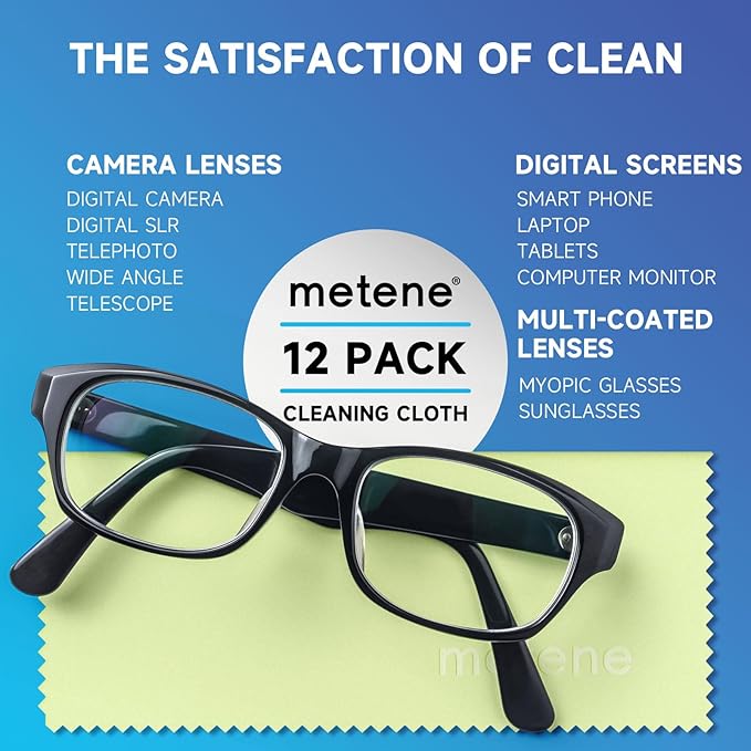 Metene 12 Pack Microfiber Cleaning Cloth (6 "x7"), Individually Wrapped and Equipped with a Storage Box | Microfiber Cloth for Glasses, Screens, Camera Lens and More(Light Green)