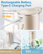 Automatic Foaming Soap Dispenser,4-Level Adjustable Foam, Wall Mount,USB Rechargeable,12.8oz/ 380ml,Touchless Hand & Dish Soap Dispenser for Bathroom, Kitchen,Hotel, Restaurant