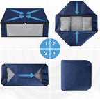 HomeHacks Storage 3-Pack Clothes Organizer Storage Bags Foldable Storage Box with Large Clear Window Sturdy Handles for Closet, Dorm, Pillows, Bedding, Clothes, Blankets, 35L, Blue