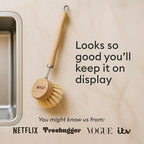 Vove Bamboo Dish Brush, FSC-Certified - Includes 3 Replacement Heads - Natural Fiber Bristles - Non-Toxic, Plastic-Free - Scrub Brush for Pots, Pans & Dishes