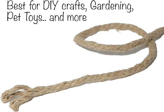 100% Organic Hemp Twine Rope (50ft x 1/4 in.), 6mm Thick Cord, Natural String, Heavy Duty Outdoor Twine, Jute Rope, Plant String, Twine for Crafts and Gardening