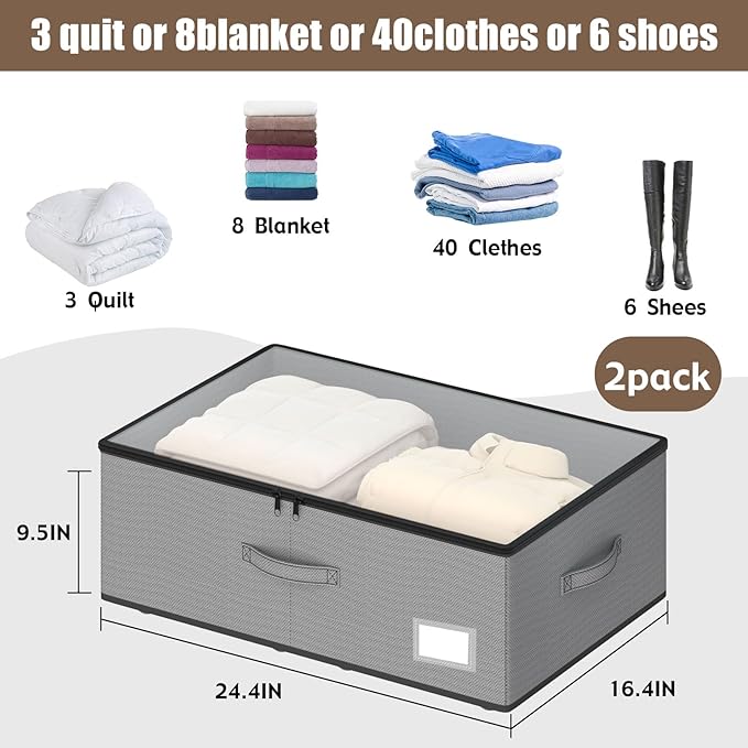 Under Bed Storage with Wheels, No Assemble Required 10 inches height Under Bed Storage bins,Large capacity Rolling Underbed Shoe Storage containers，dorm underbed storage drawers