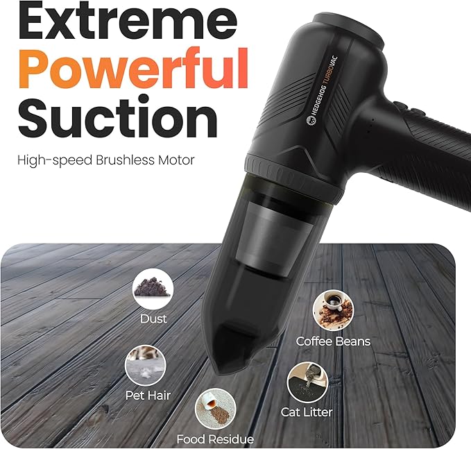 Hedgehog TurboVAC 3 in 1 Portable Car Vacuum Cleaner, Blower & Air Pump - Hand Held Vacuum Cleaner for Car with USB C Rechargeable, 14000PA Powerful Suction, Lightweight Dust Buster for Home & Outdoor
