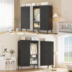 Heavy Duty Covered Clothes Rack with Magnetic Door Foldable Portable Wardrobe Closet for Hanging Clothing Rolling Black Metal Garment Rack on Wheels Closet System (Black, 49.12in)