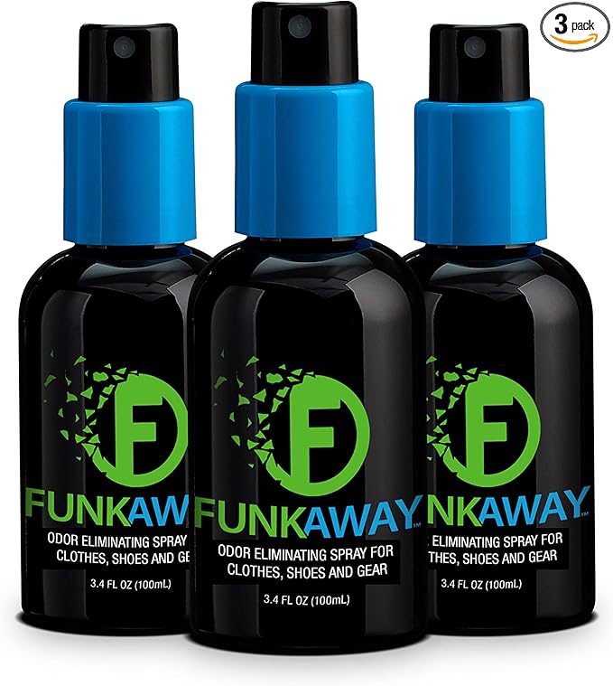 FunkAway Odor Eliminator Spray for Shoes, Clothes and Gear, 3.4 oz., 3 Pack, Non-Aerosol; Mini Size for Travel, Ideal for Gym Bag, Purse, Locker or Suitcase