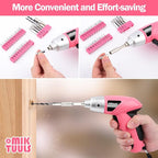 Electric Screwdriver Tool Set 112PCS, Home Tool Kit with 3.6V Small Power Cordless Screwdriver for Women, Pink