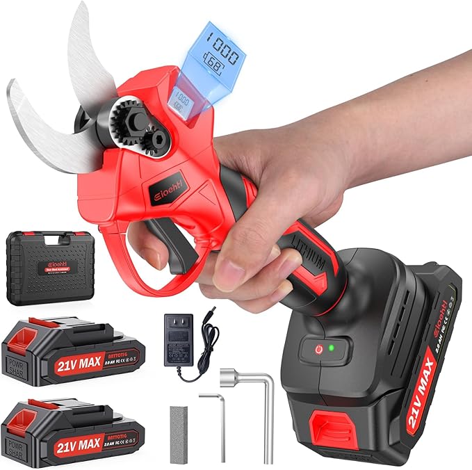 Electric Pruning Shears Cordless, 1.4" Cutting Diameter, LCD Display with Cutting Count & Battery Level, Powerful Brushless Motor, 2×2000mAh Batteries, Battery Pruner for Garden, Orchard & Fruit Trees