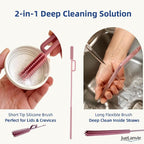 2-in-1 Dual-Head Straw Brush, Premium Silicone Cleaning Brush for Straws & Lid Gaps, Long Flexible for Tumblers & Bottles, Non-Slip Handle, No-Scratch, 2 Pack (6mm & 9mm), Durable & Reusable（Gray