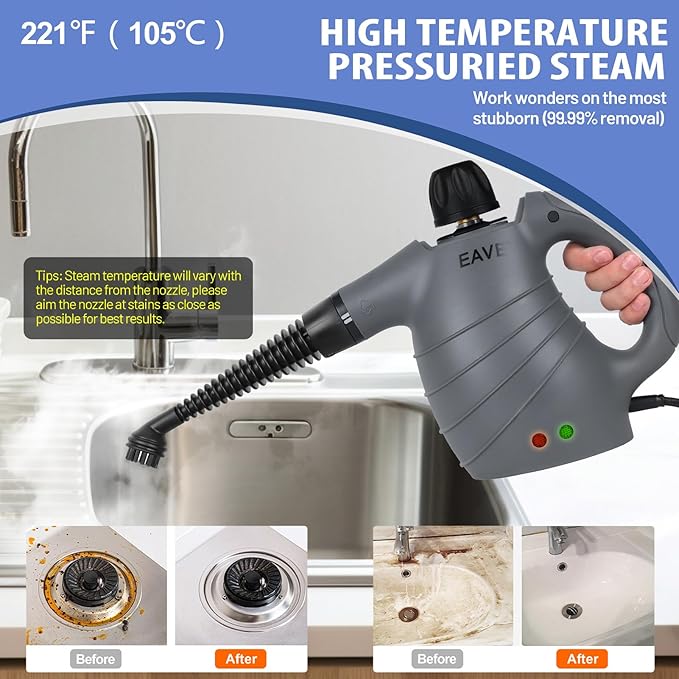Handheld Steam Cleaner, Portable Steamer for Cleaning, with Steam Lock Button for Hands-free Steaming, 12 in 1 Set Pressurized Hand Held Car Steamer for Furniture, Upholstery, Tile Grout, Home Use