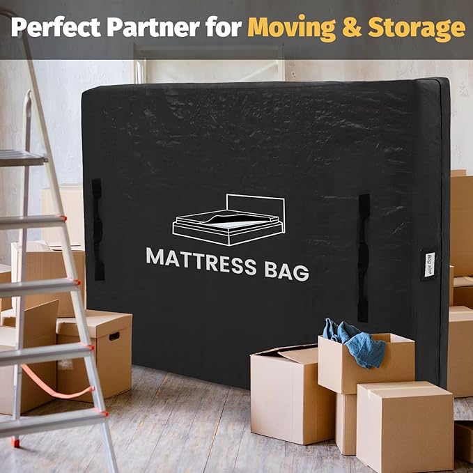 Mattress Bags for Moving and Storage, BETU Waterproof Mattress Protector King Mattress Cover with 8 Heavy Duty Handles and Zipper Extra Thick Moving Supplies for Bed Reusable (82x79x13.5 Black)