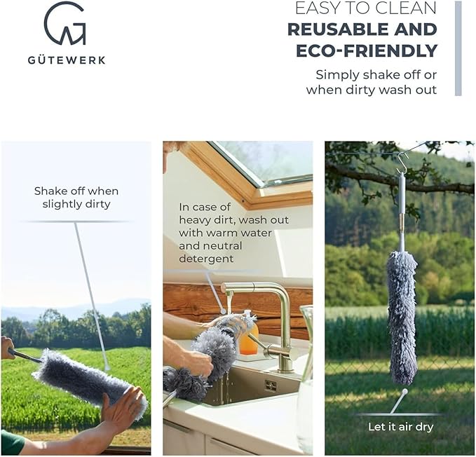 Extendable Feather Duster, Microfiber Duster, Ceiling Fan Duster, Feather Dusters for Cleaning, Dust Cleaner, Cobweb Duster - Electrostatic Bendable Head - up to 55 Inch